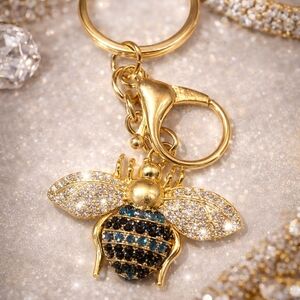 Gold Rhinestone Bee Keychain Charm | Luxury Bag Charm Purse Accessory